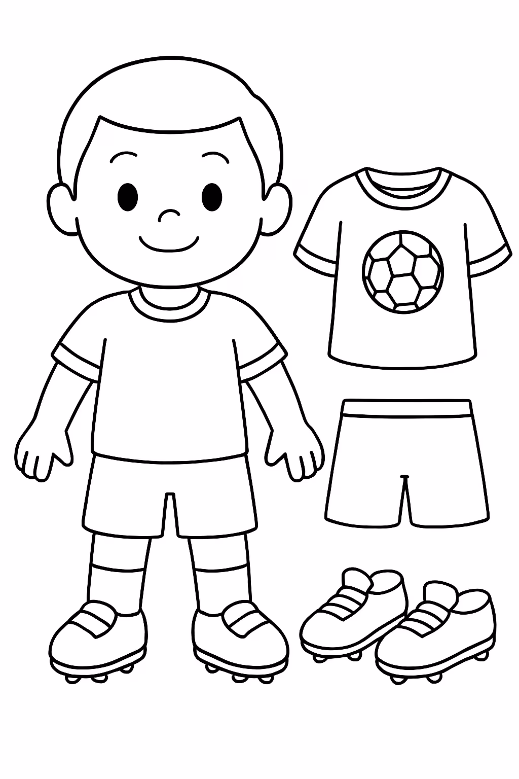 Boneco com sapatos e roupa de futebol pra vestir as para colorir — desenho para imprimir