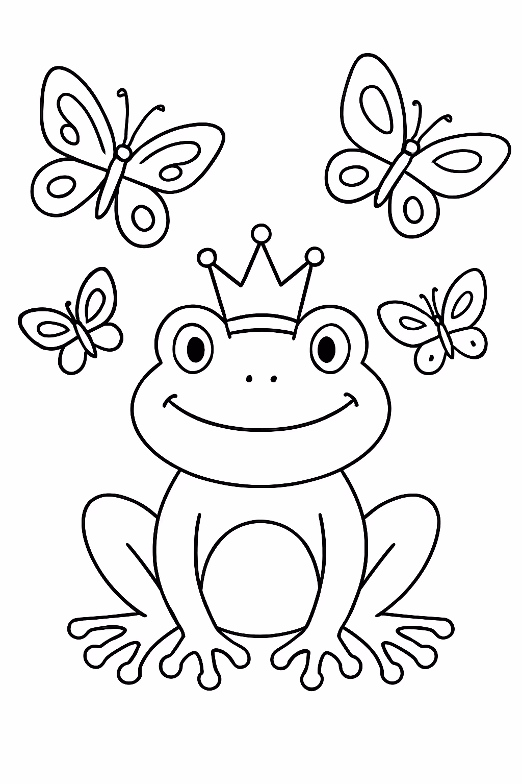 Borboletas e principe sapo para colorir — desenho para imprimir