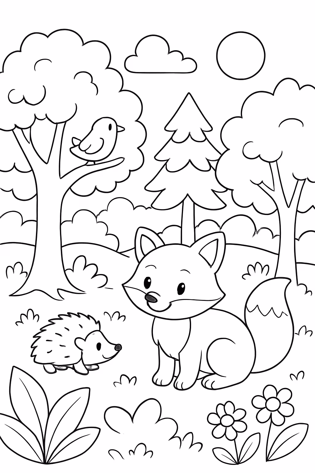 Bosque para colorir — desenho para imprimir