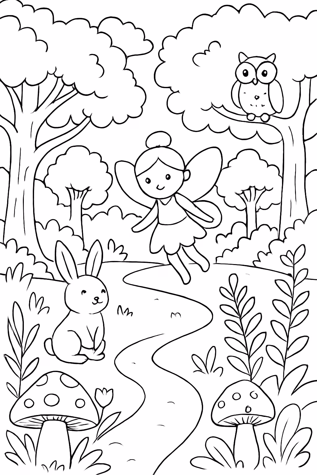 Bosque encantado para colorir — desenho para imprimir