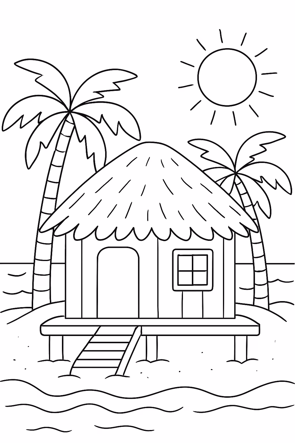 Cabana na praia para colorir — desenho para imprimir