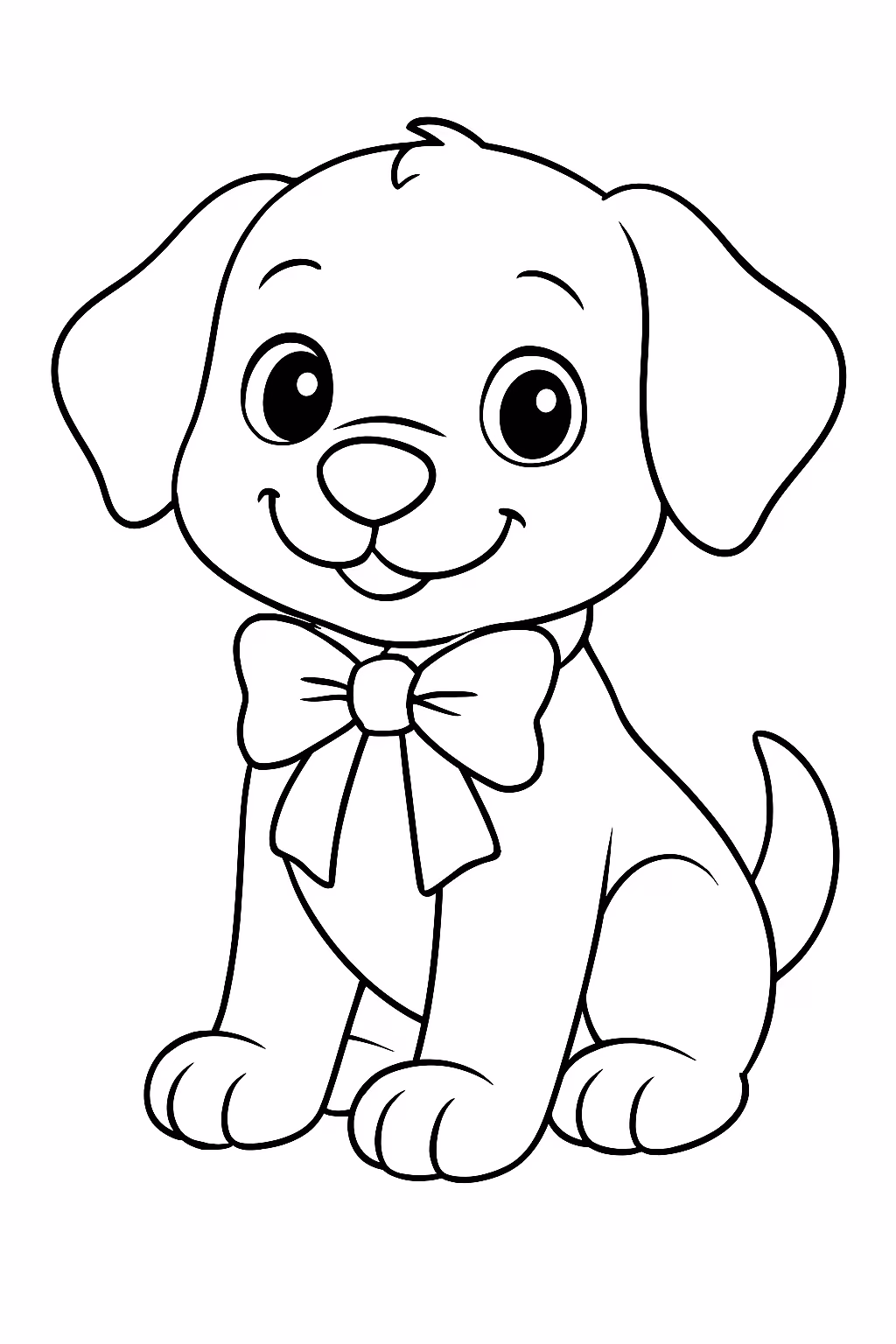 Cachorro com laco para colorir — desenho para imprimir