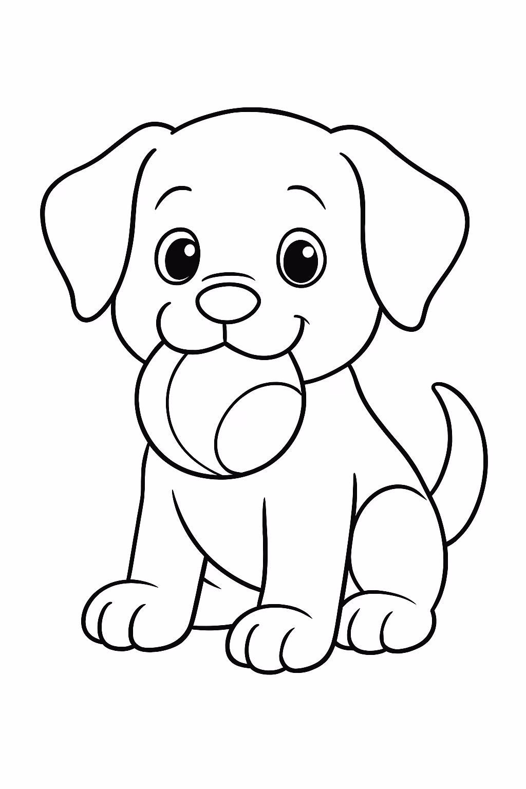 Cachorro fofo com bolinha na boca para colorir — desenho para imprimir