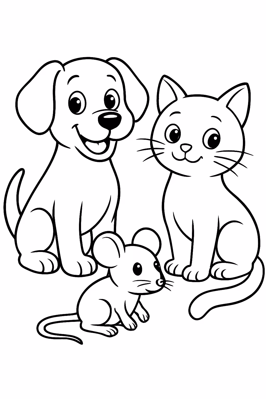 Cachorro gato rato para colorir — desenho para imprimir