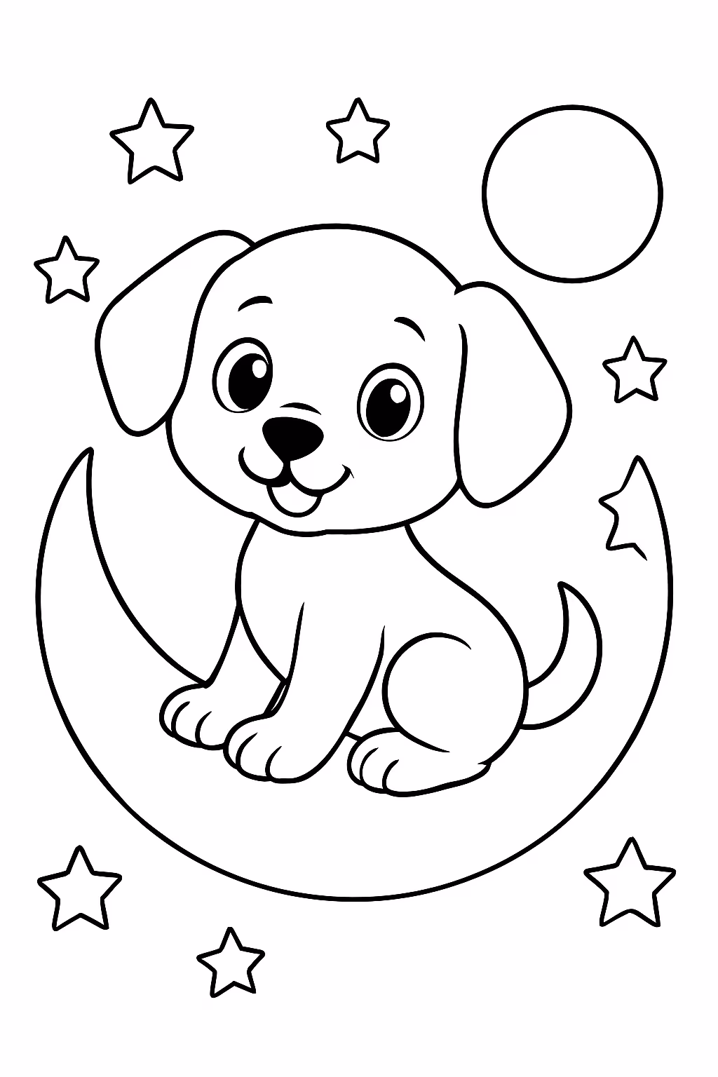 Cachorro na lua para colorir — desenho para imprimir