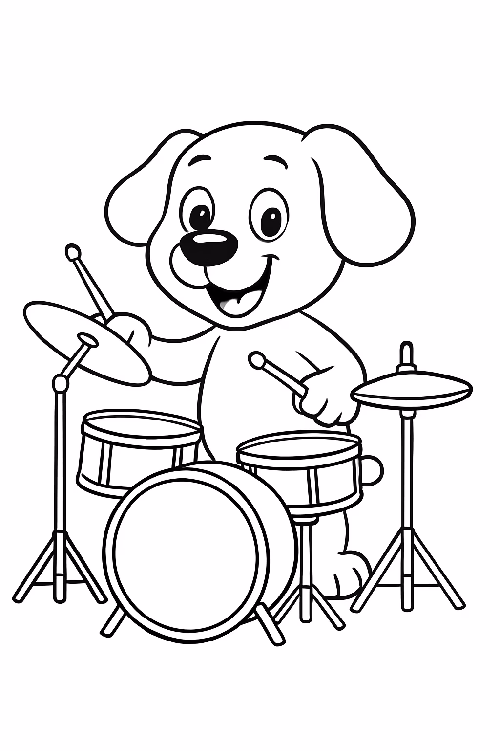 Cachorro tocando bateria para colorir — desenho para imprimir