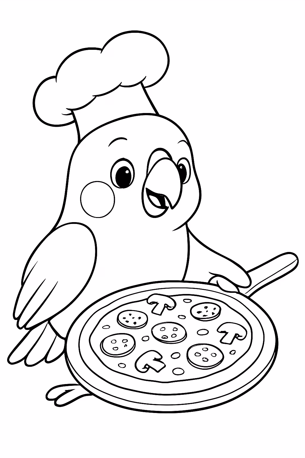 Calopsita fazendo pizza compressa para colorir — desenho para imprimir
