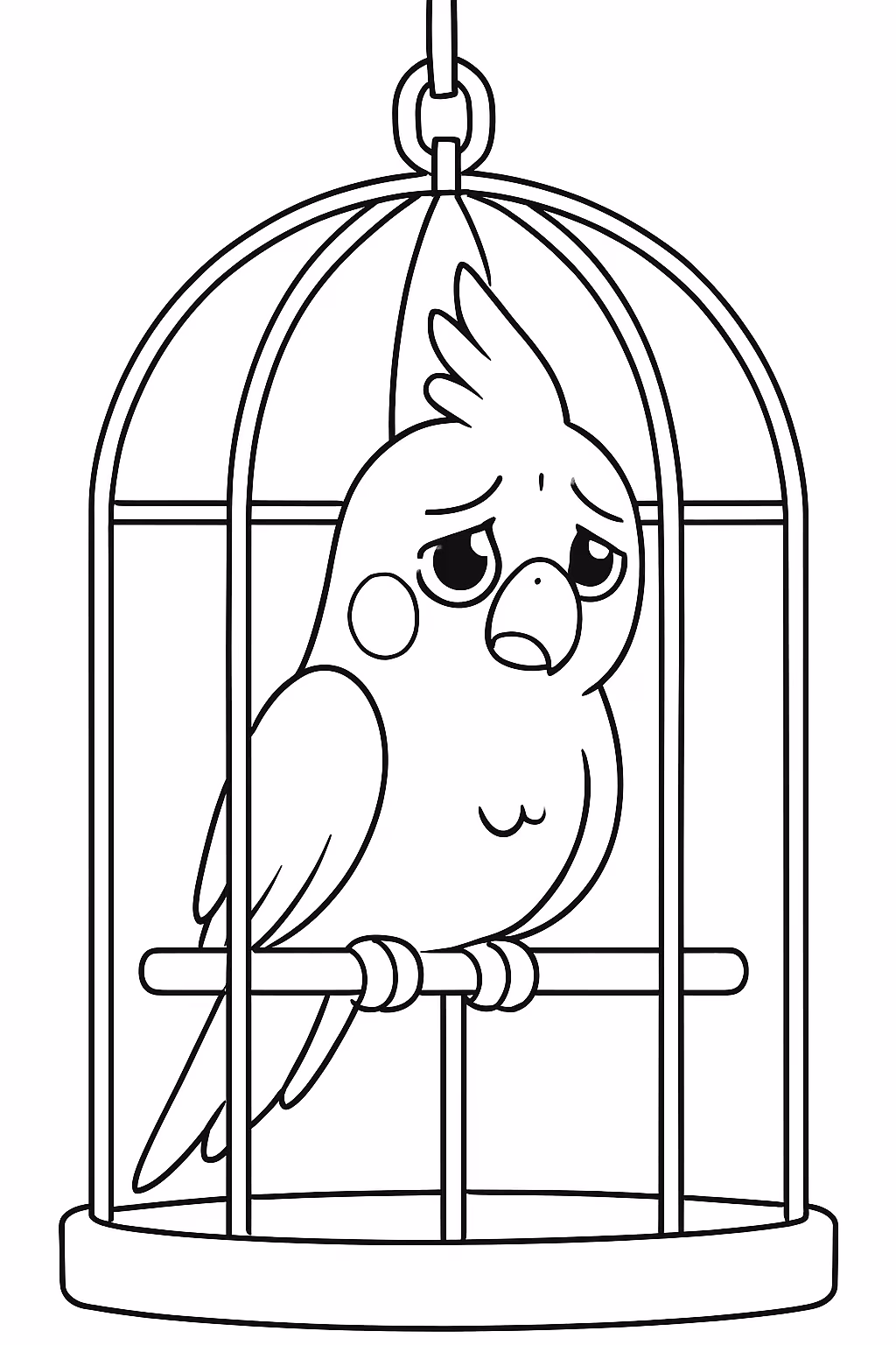 Calopsita triste presa na cadeia para colorir — desenho para imprimir