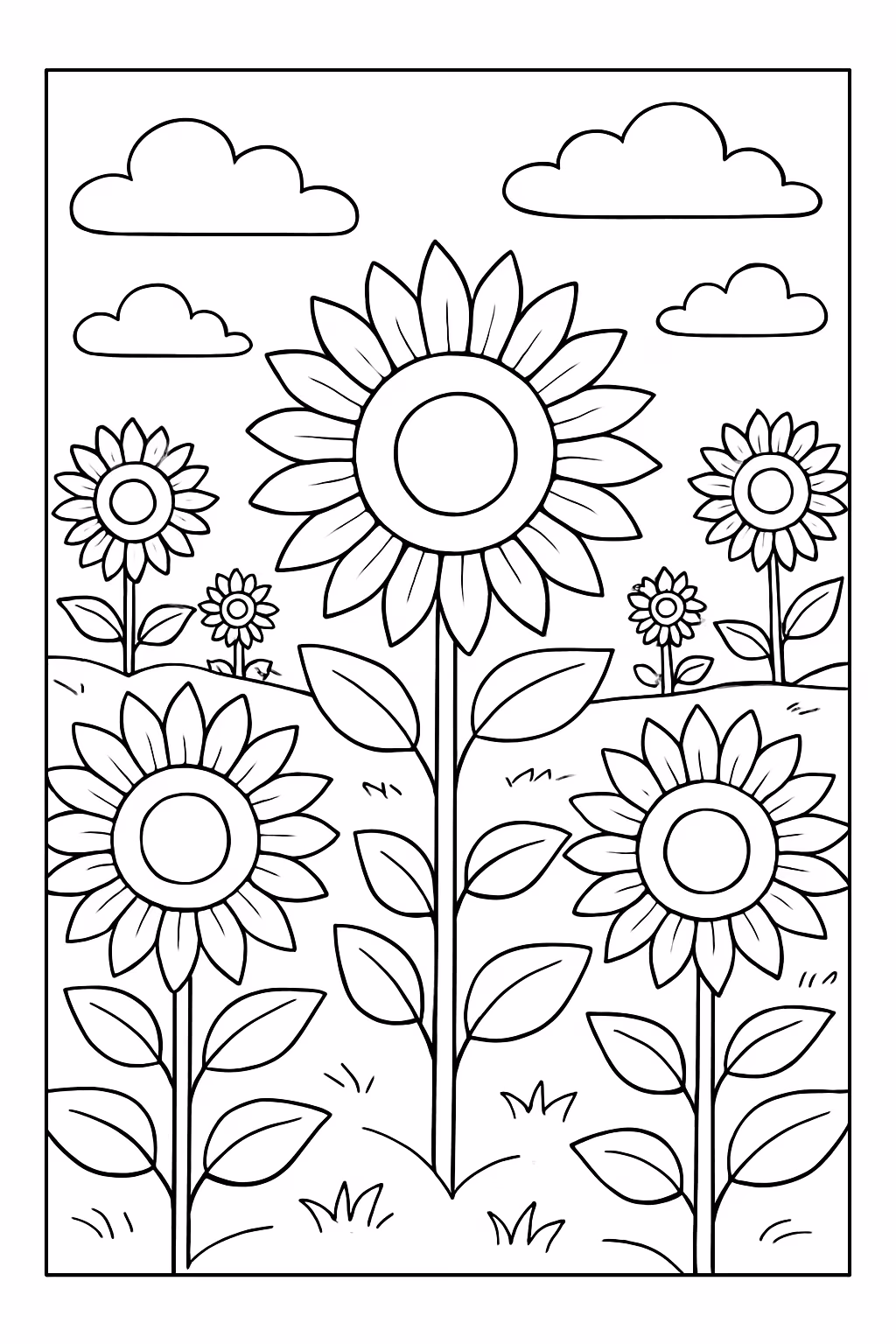 Campo de girasolis para colorir — desenho para imprimir