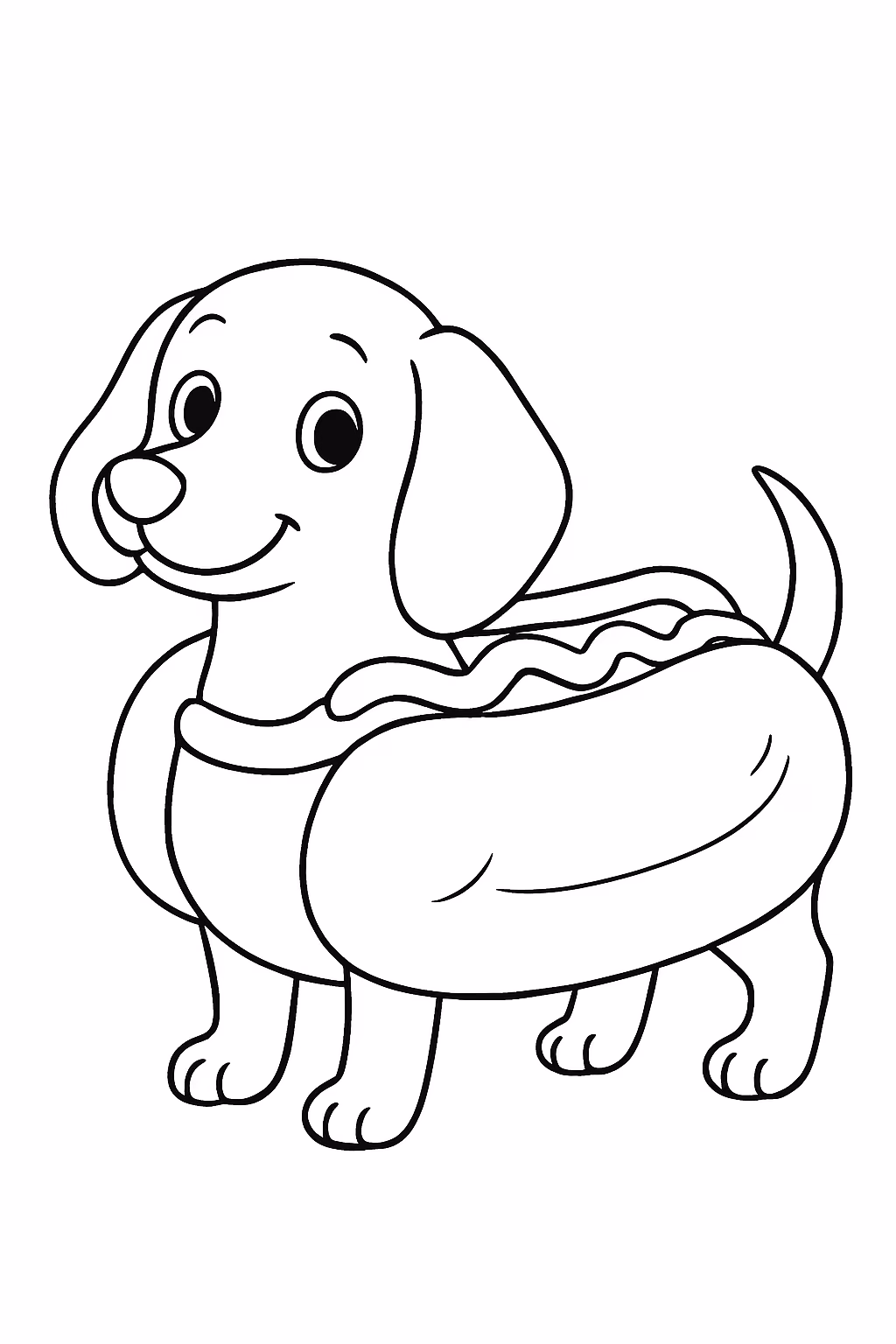 Cao salsicha vestido de cachorro quente fofinho para colorir — desenho para imprimir