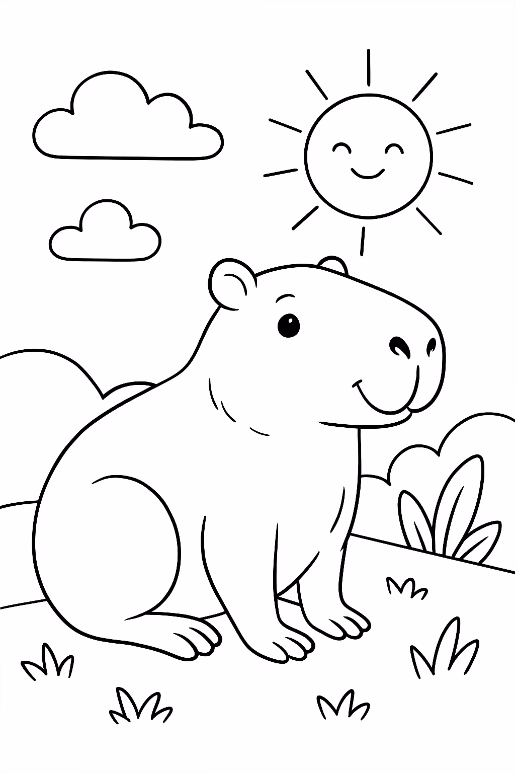 Capivara ao sol para colorir — desenho para imprimir
