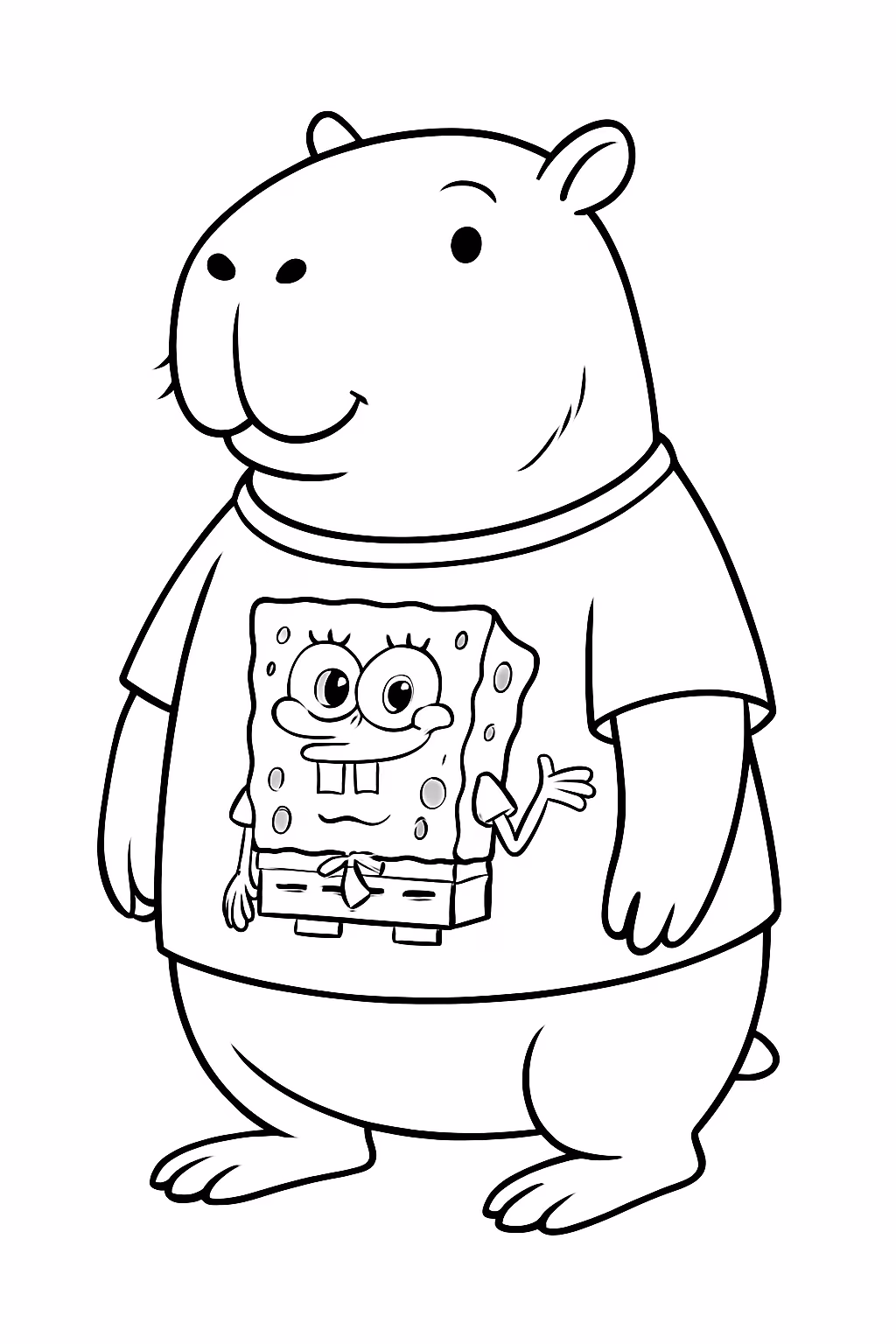 Capivara com a camiseta do bob esponja para colorir — desenho para imprimir