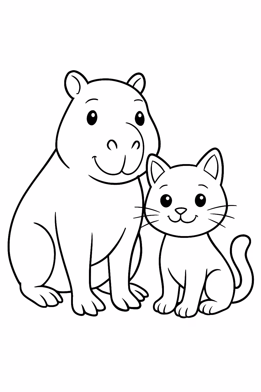 Capivara com gato para colorir — desenho para imprimir