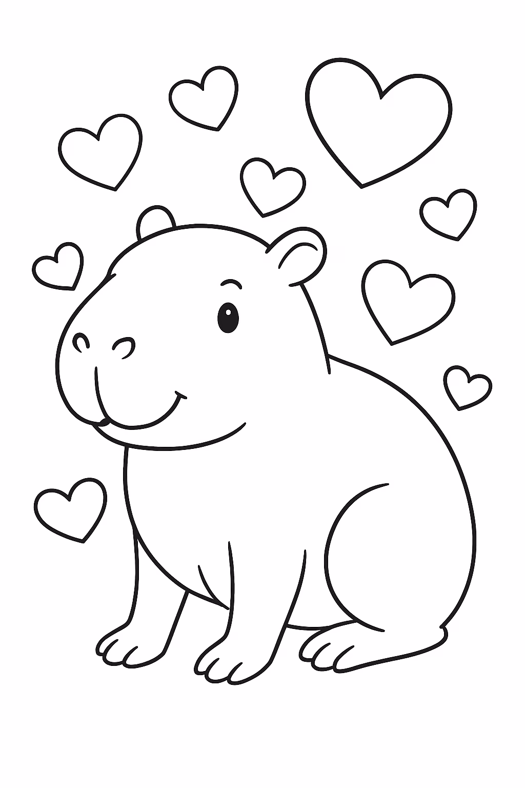 Capivara e coracoes para colorir — desenho para imprimir