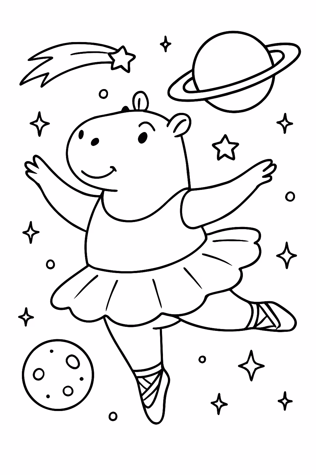 Capivara no espaco dancando bale para colorir — desenho para imprimir