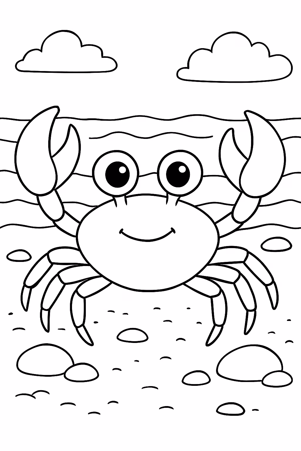 Caranguejo aranha entre areia pedras e mar para colorir — desenho para imprimir