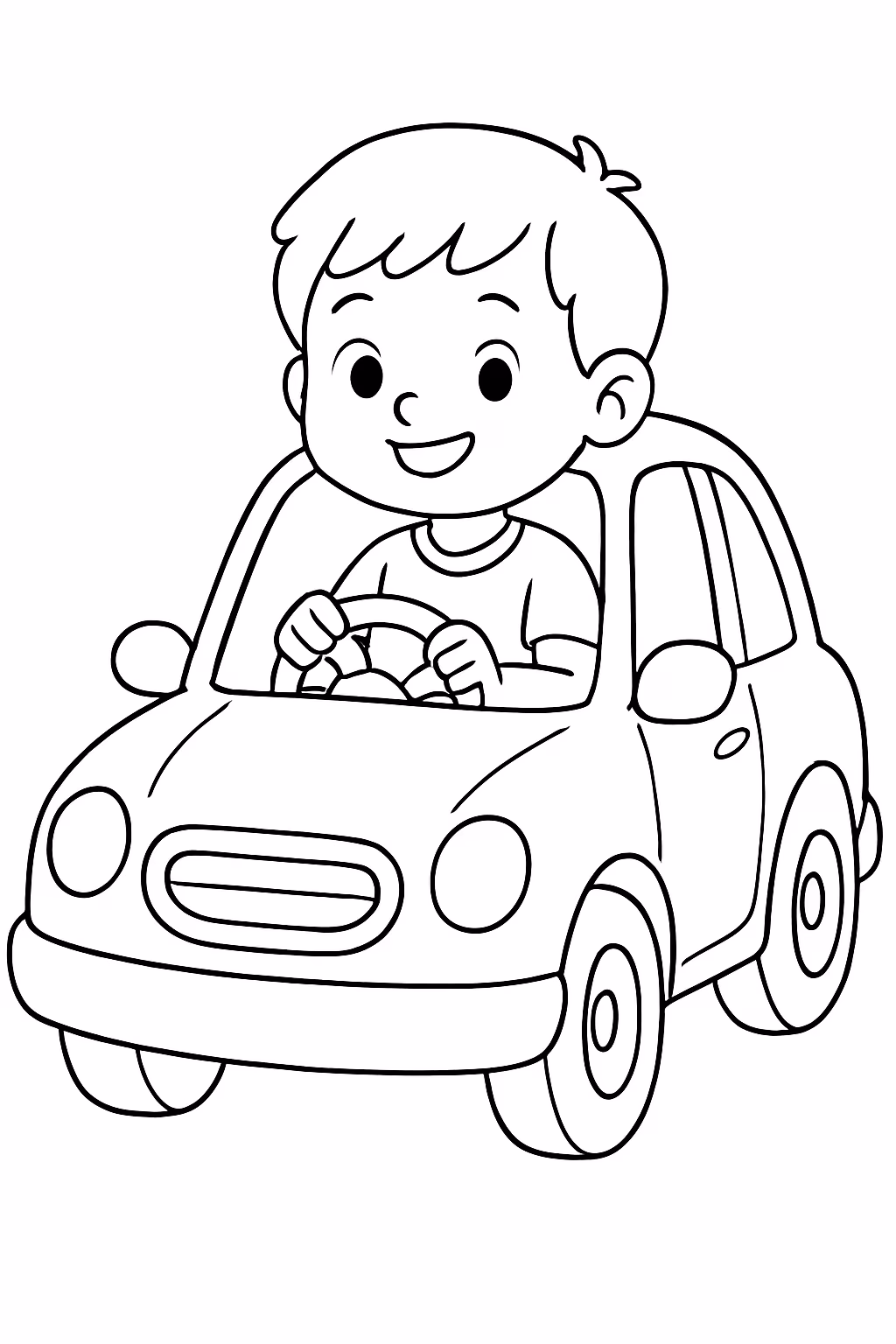 Carro com um menino para colorir — desenho para imprimir