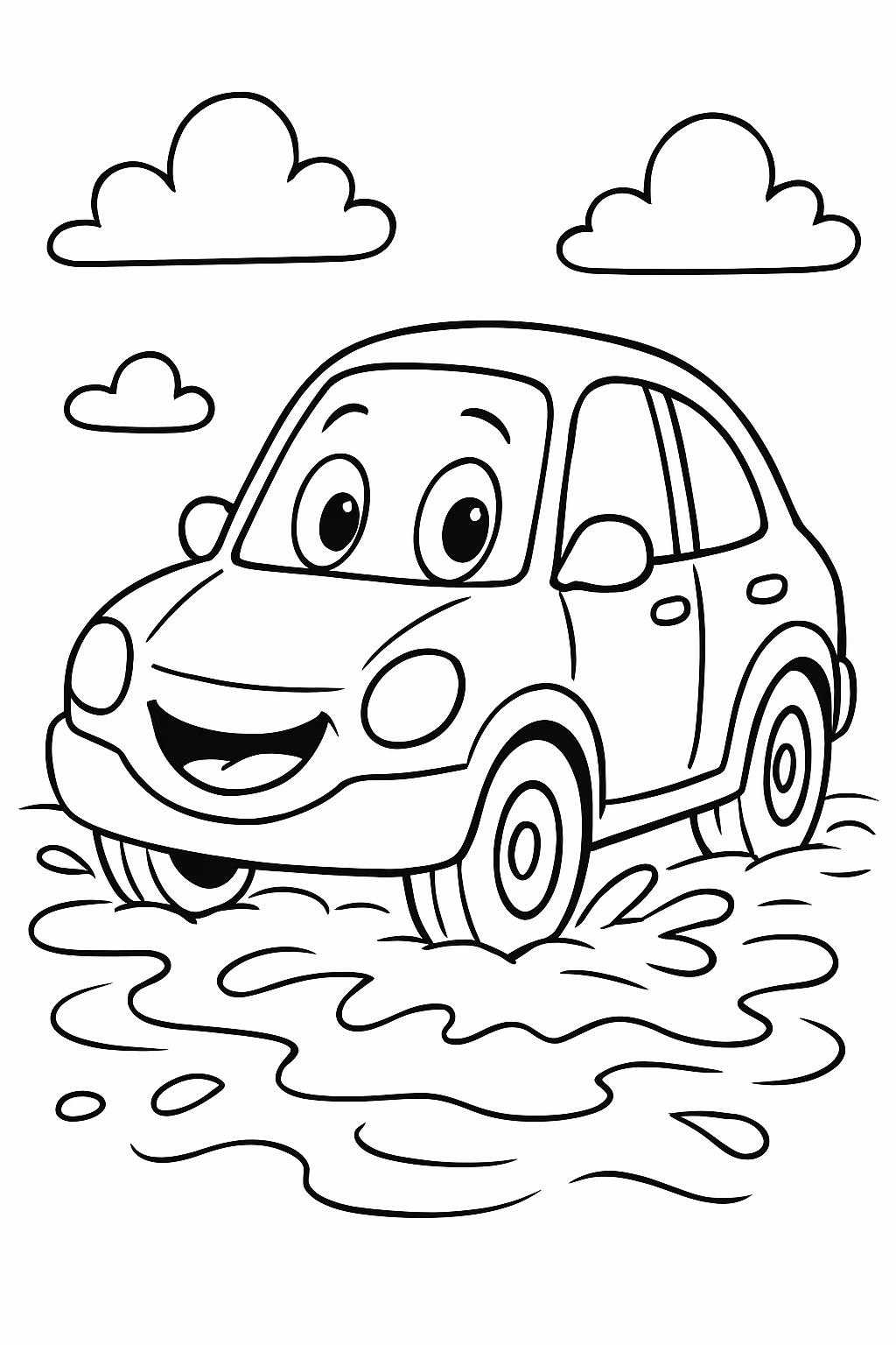 Carro na agua para colorir — desenho para imprimir