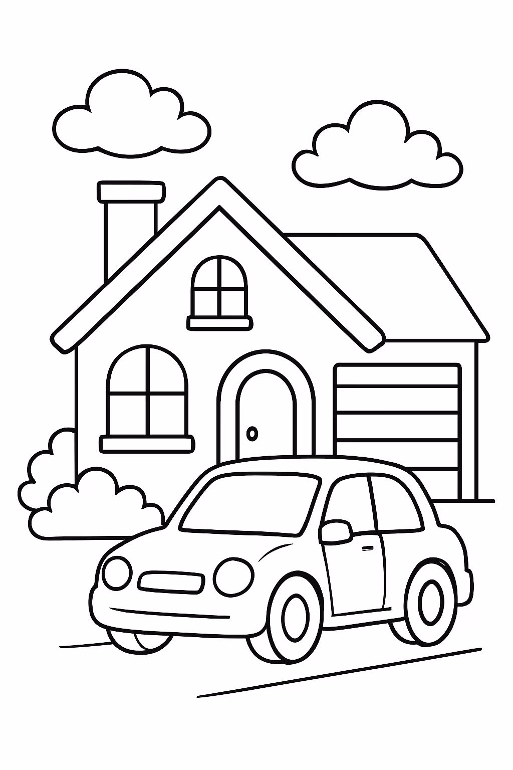 Casa com carro para colorir — desenho para imprimir