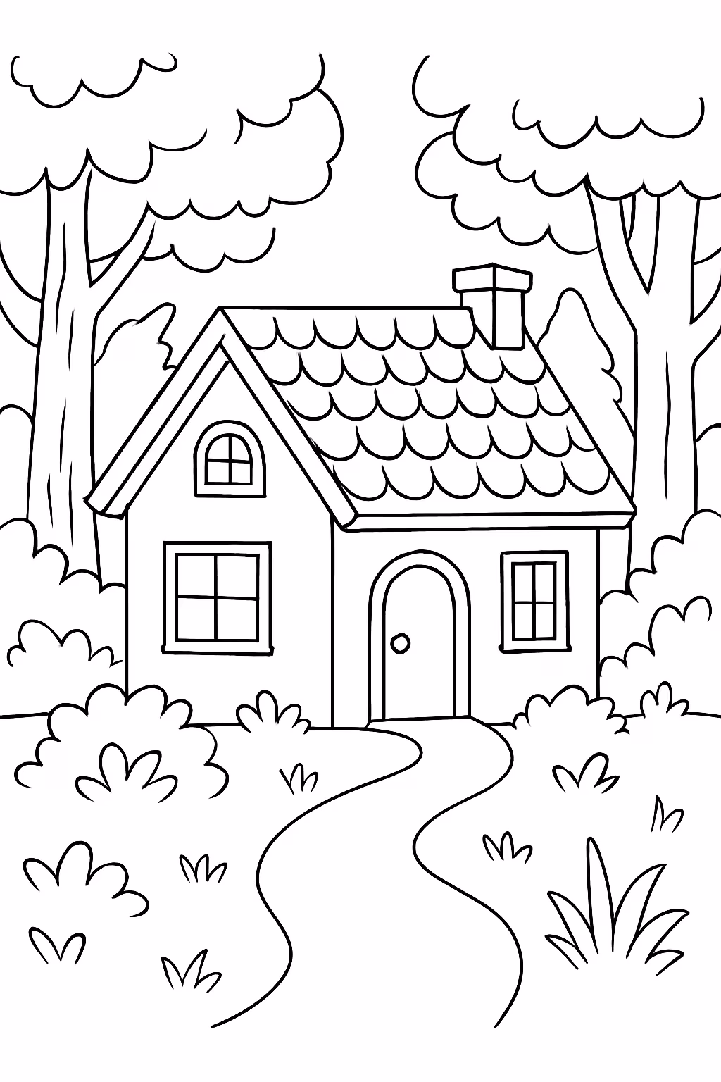 Casa na floresta para colorir — desenho para imprimir