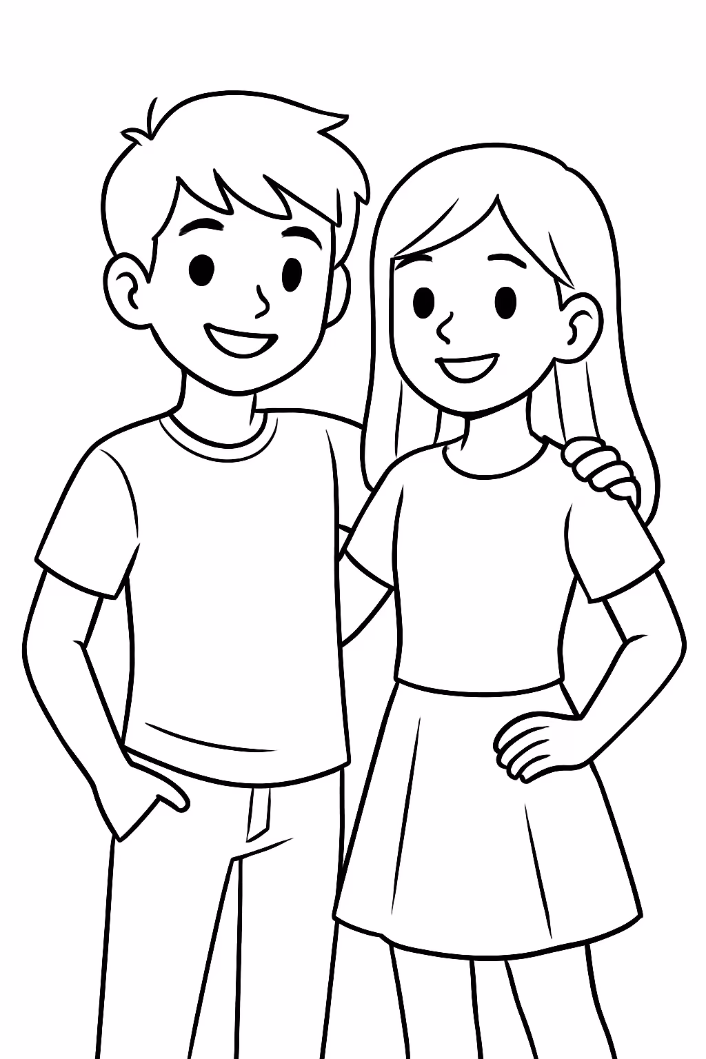 Casal de adolecentes para colorir — desenho para imprimir