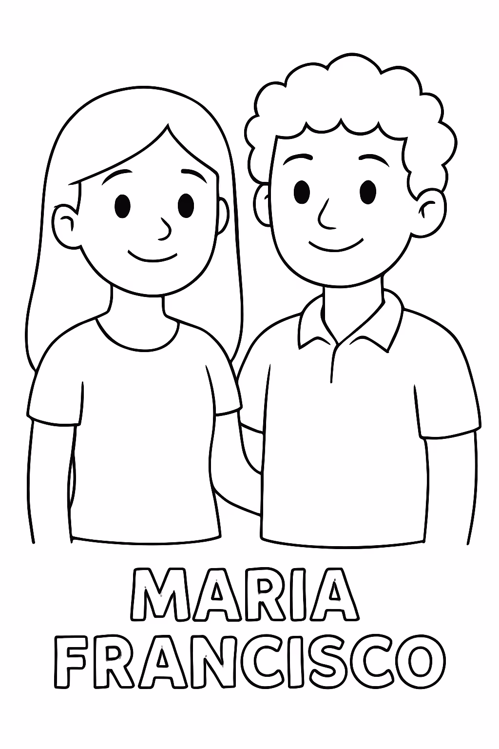 Casal mulher de cabelo liso e homem de cabelo cacheado para colorir — desenho para imprimir