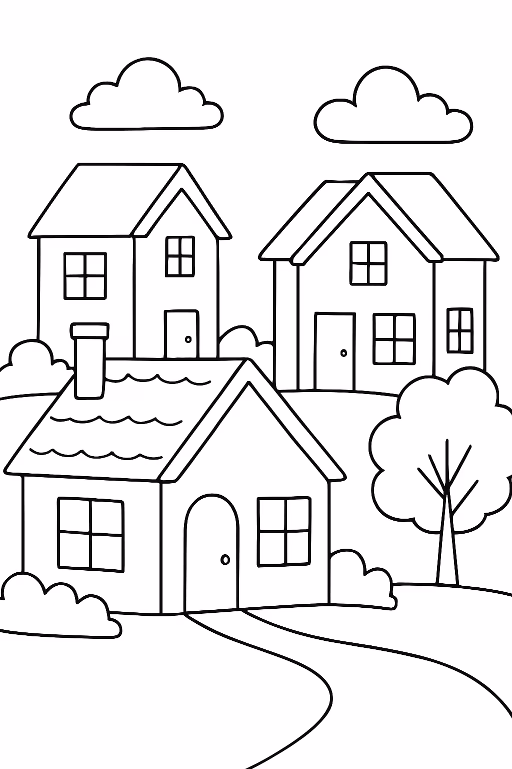 Casas para colorir — desenho para imprimir