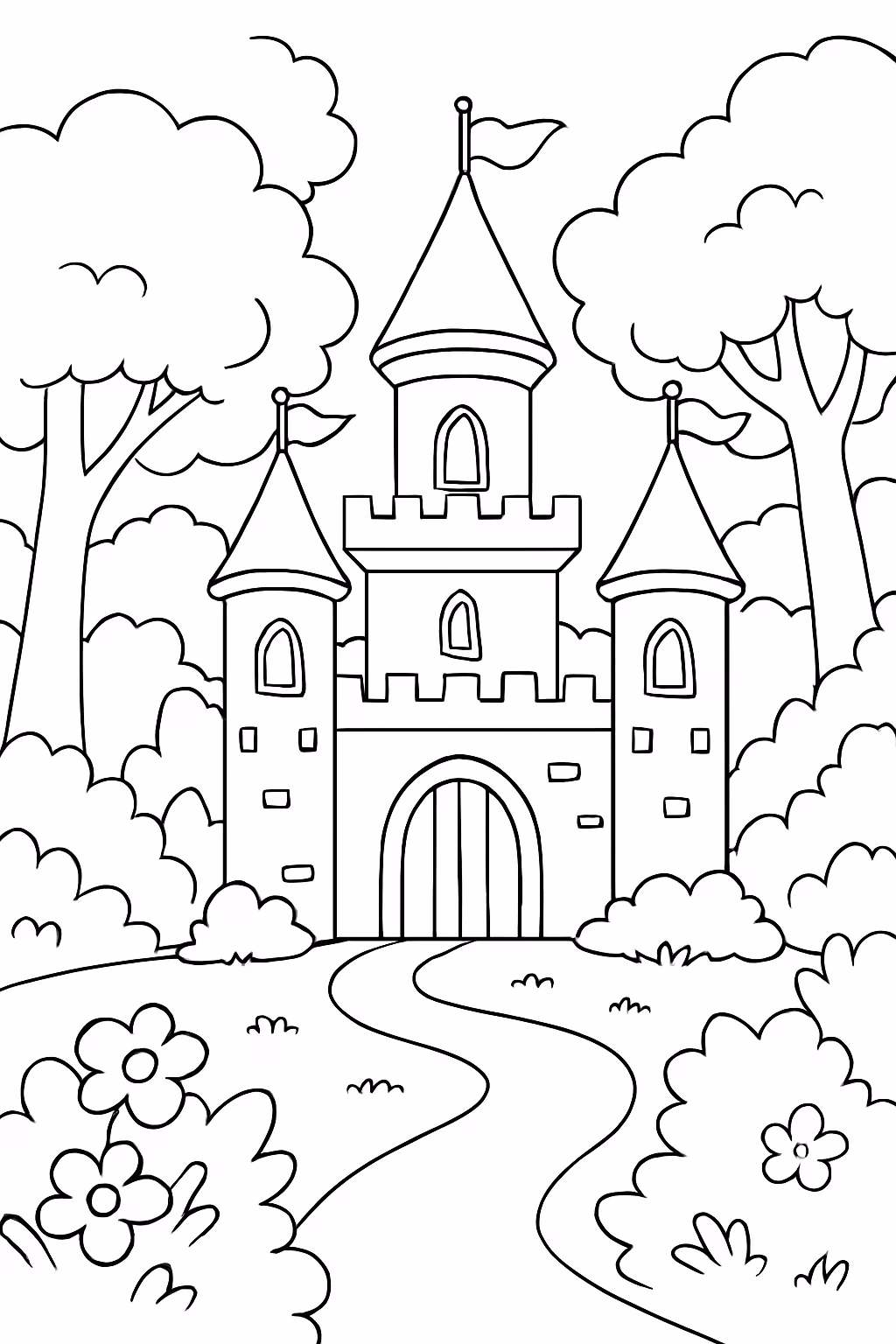Castelo da princesa na floresta para colorir — desenho para imprimir