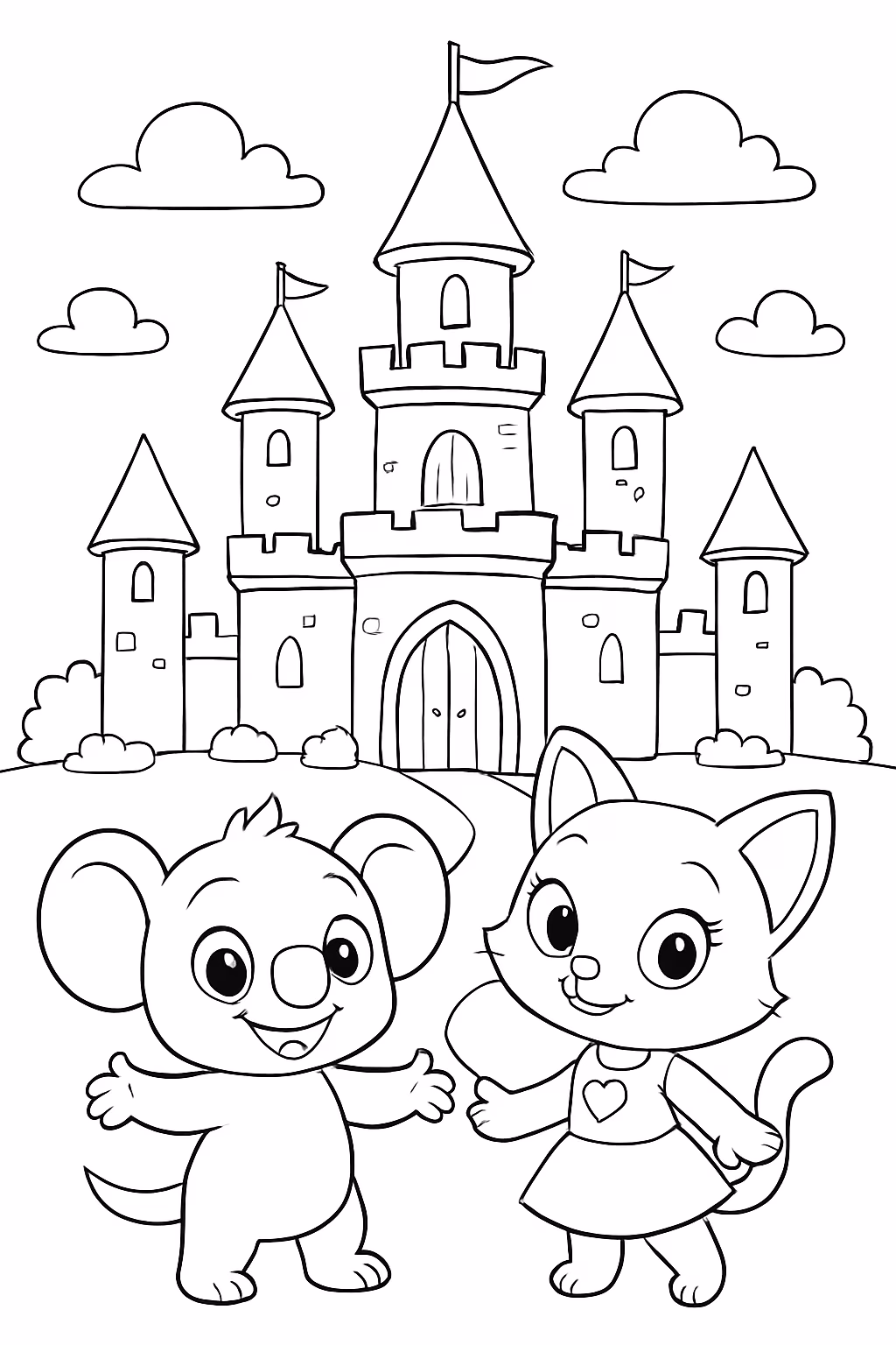 Castelo encantado do stich e angela para colorir — desenho para imprimir