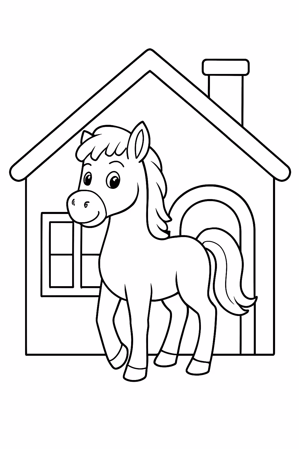 Cavalo dentro de uma casa para colorir — desenho para imprimir