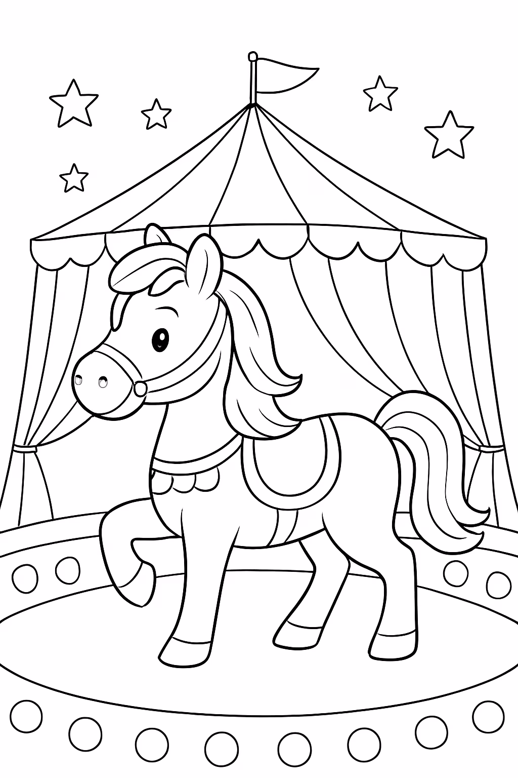 Cavalo no circo para colorir — desenho para imprimir