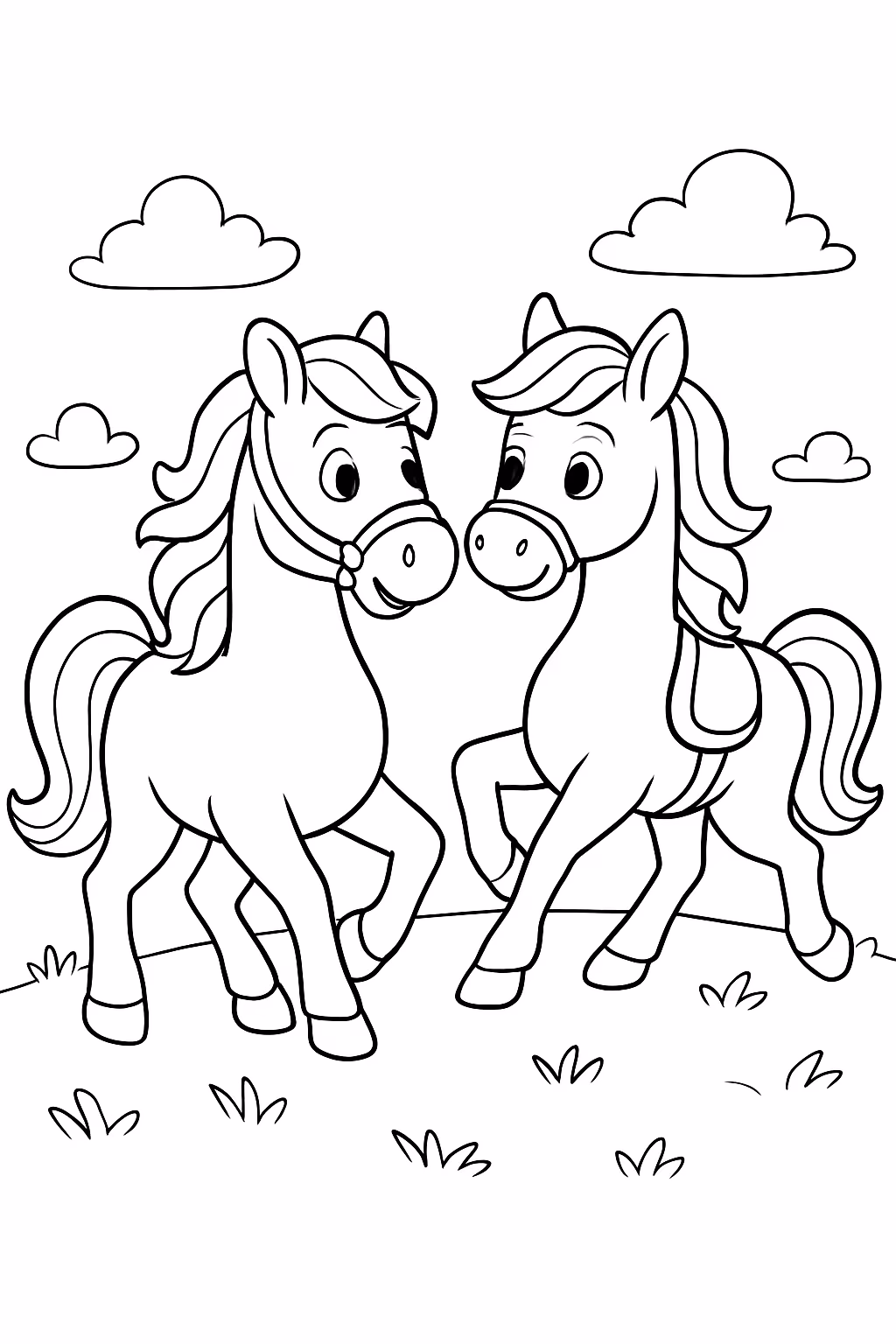 Cavalos cavalgando para colorir — desenho para imprimir