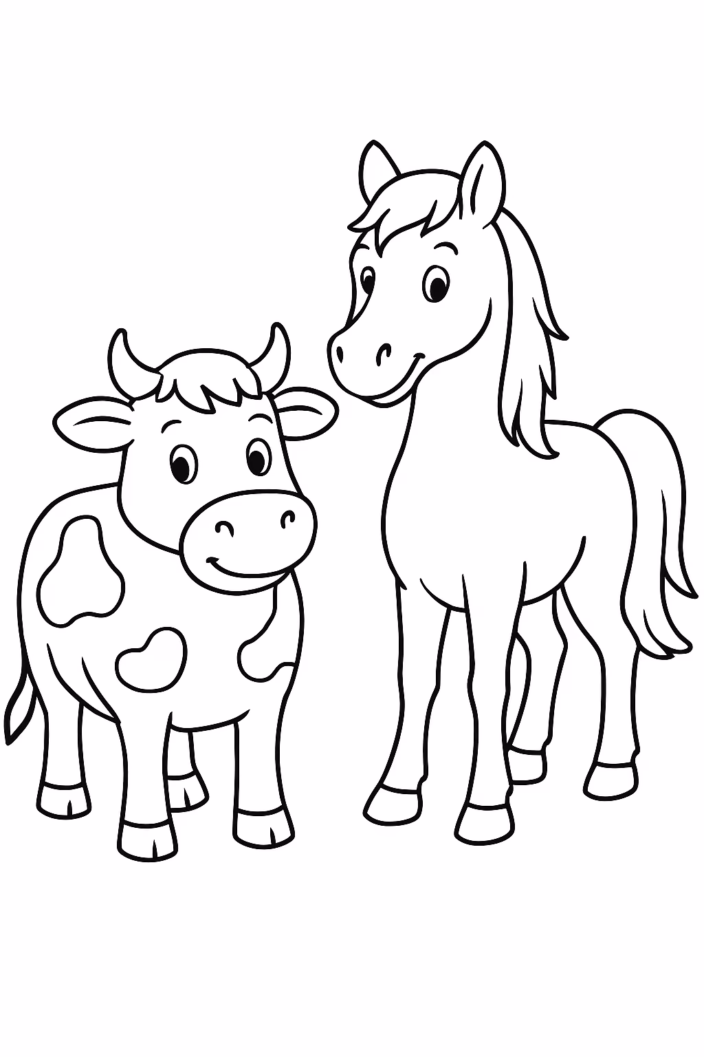 Cavalos e vacas para colorir — desenho para imprimir