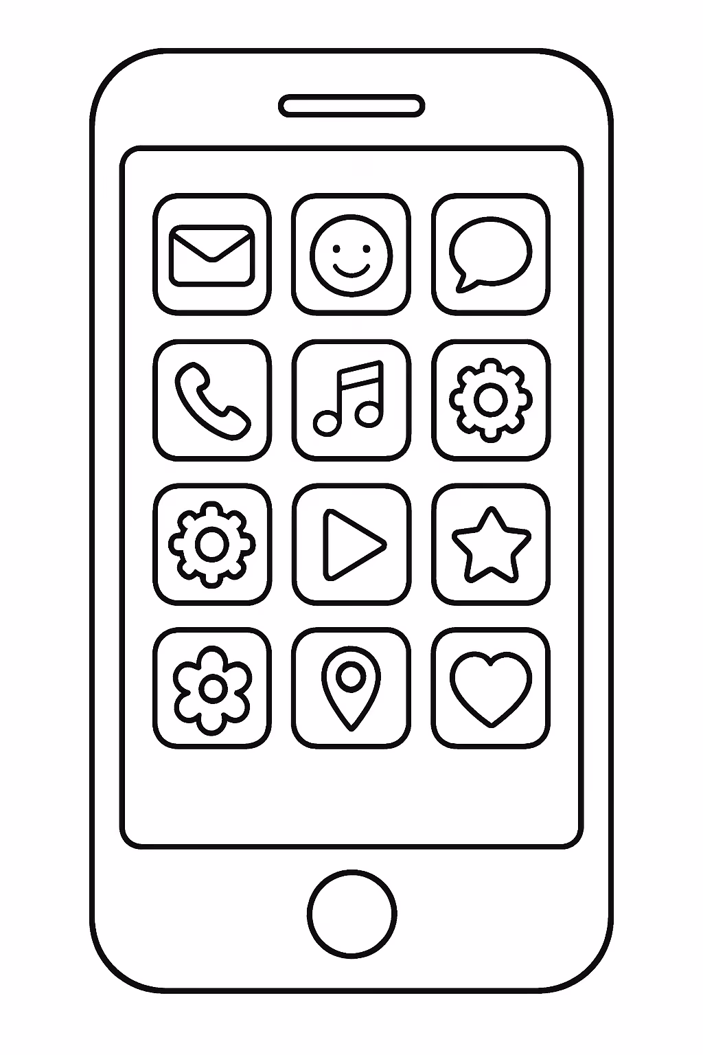 Celular iphone com varios aplicativos para colorir — desenho para imprimir