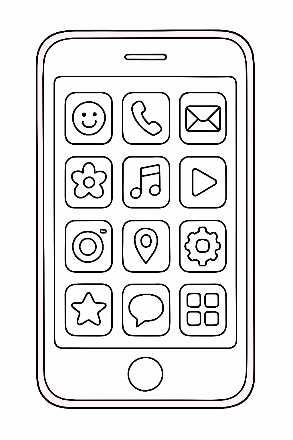 Celular iphone com varios aplicativos ja colorido cor rosa para colorir — desenho para imprimir