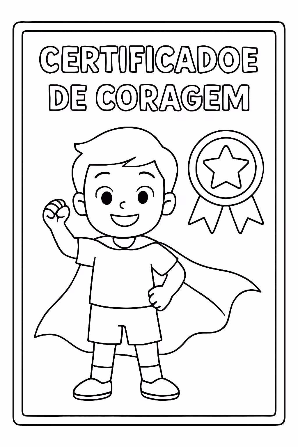 Certificado de coragem para colorir — desenho para imprimir