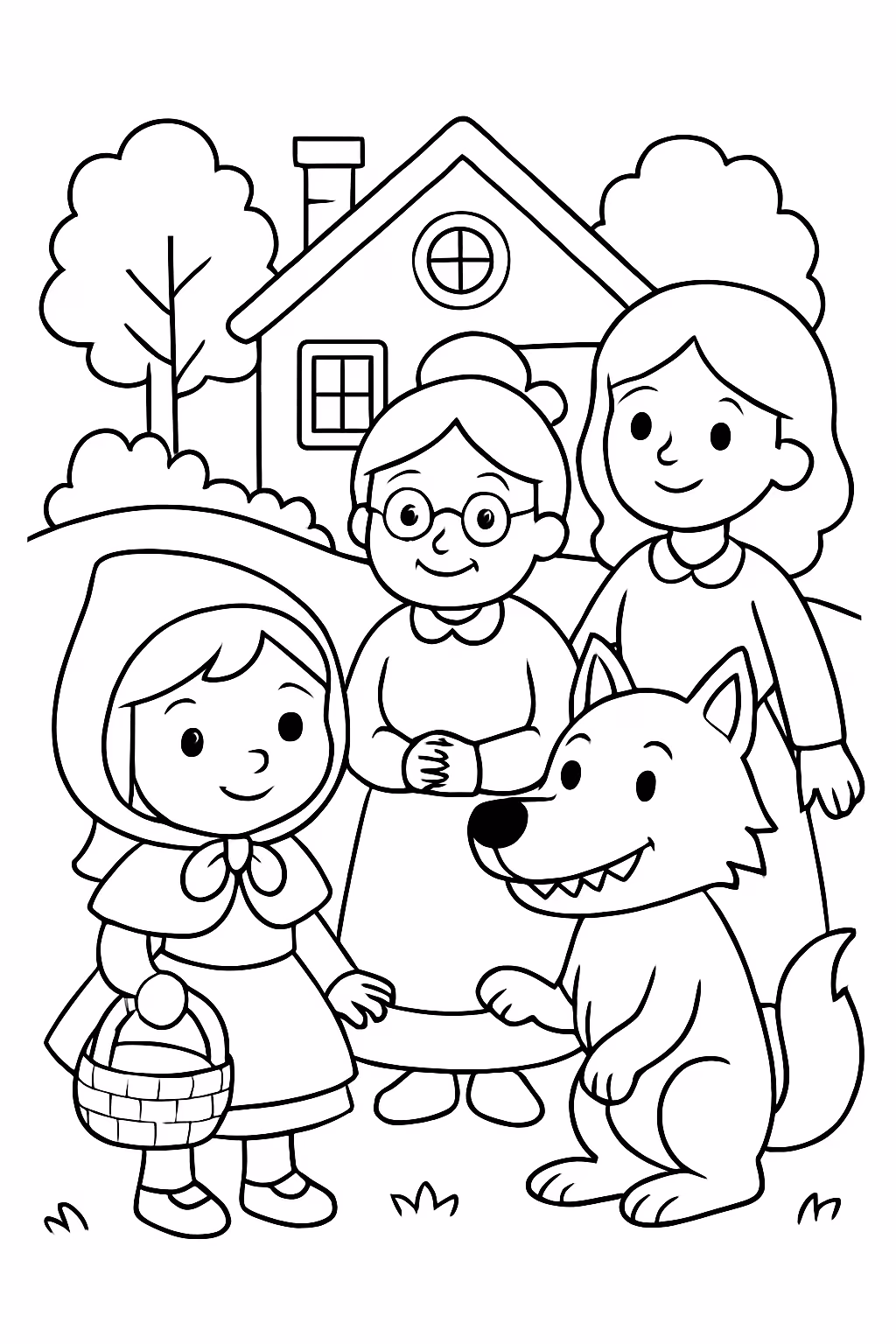 Chapeuzinho vermelho e o lobo vovozinha casinha mamae para colorir — desenho para imprimir