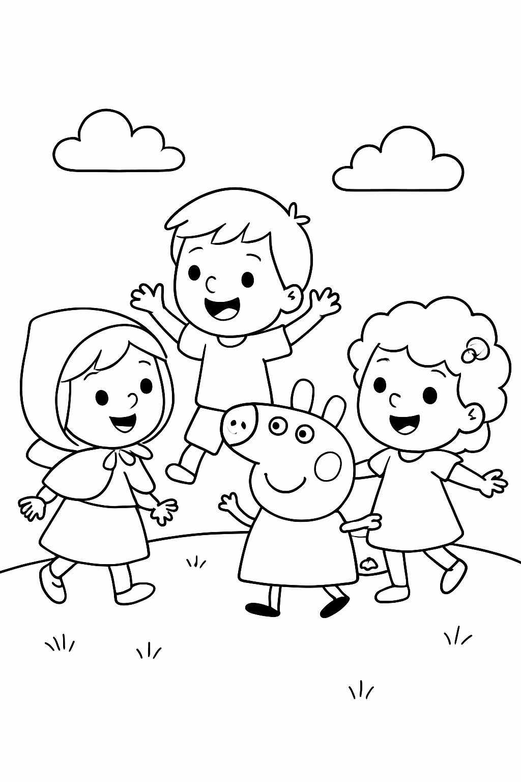 Chapeuzinho vermelho peppa pig maria clara e jp brincando para colorir — desenho para imprimir