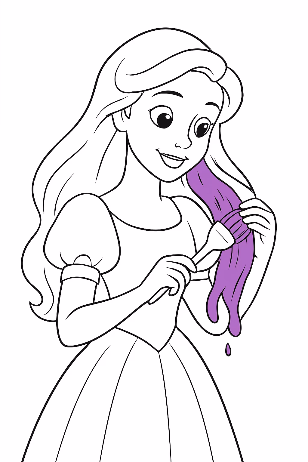 Cinderela pintando o cabelo de roxo para colorir — desenho para imprimir