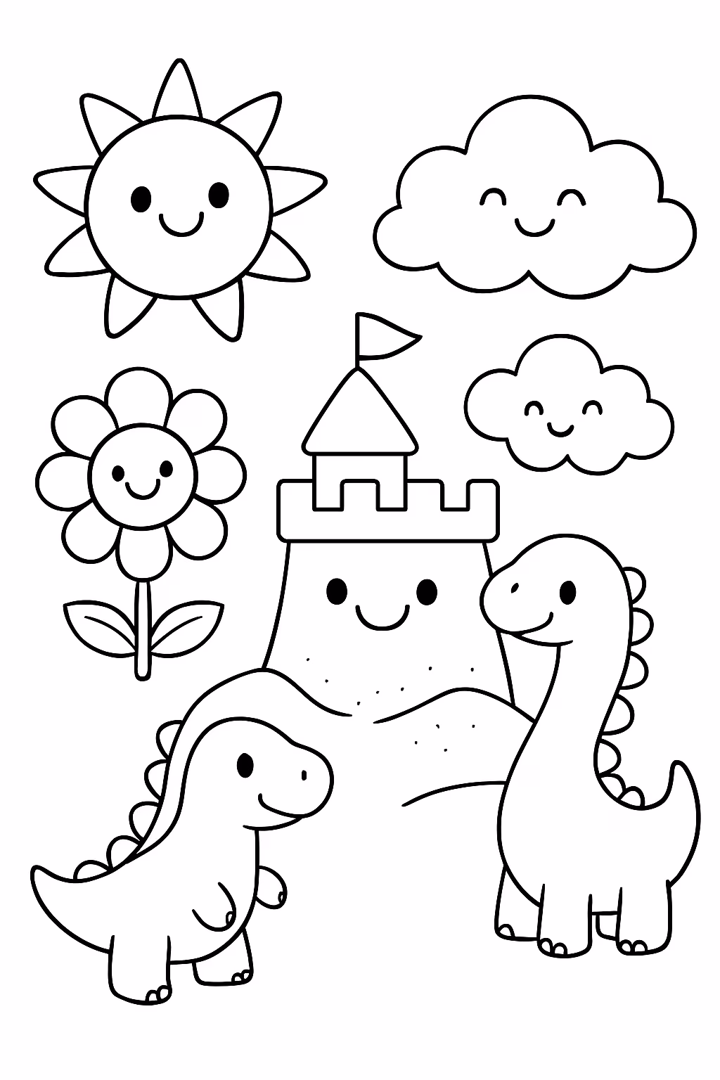 Colocar emocoes em objetos unanimado como nuvens sol areia flor para colorir — desenho para imprimir