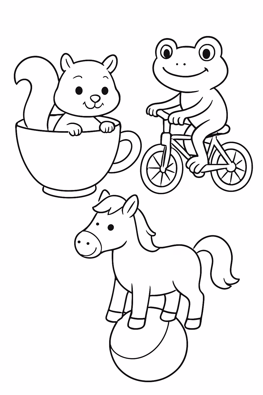 Coloque um esquilo dentro xicara um sapo em cima de para colorir — desenho para imprimir