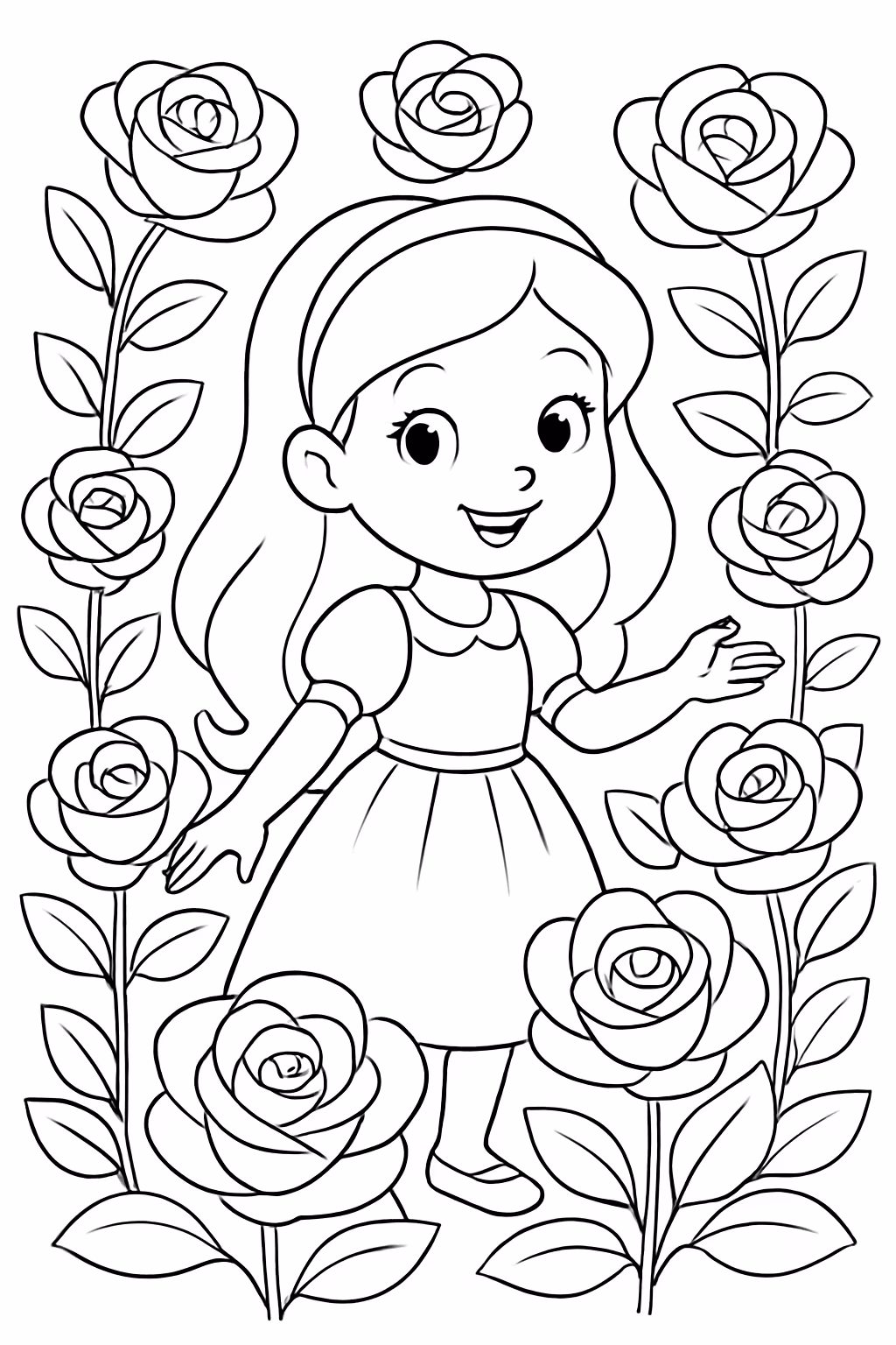 Coloque uma menina no mundo dos rosas escrito cecilia para colorir — desenho para imprimir