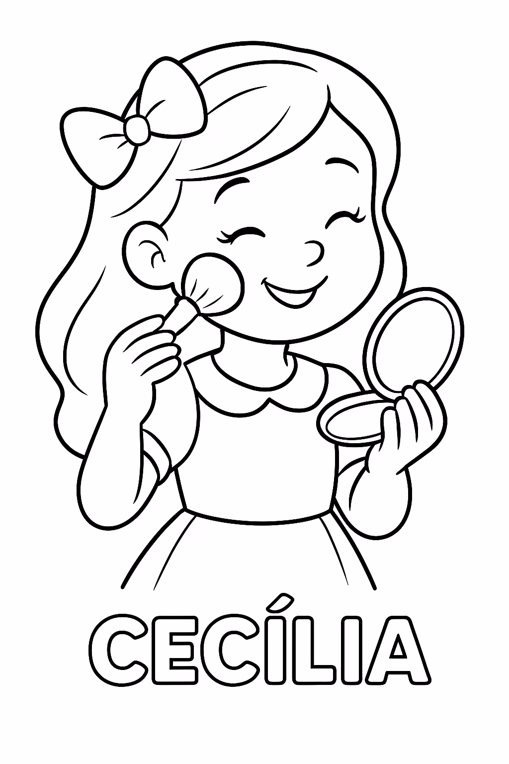 Coloque uma menina passando maquiagem com nome de ceclia em para colorir — desenho para imprimir