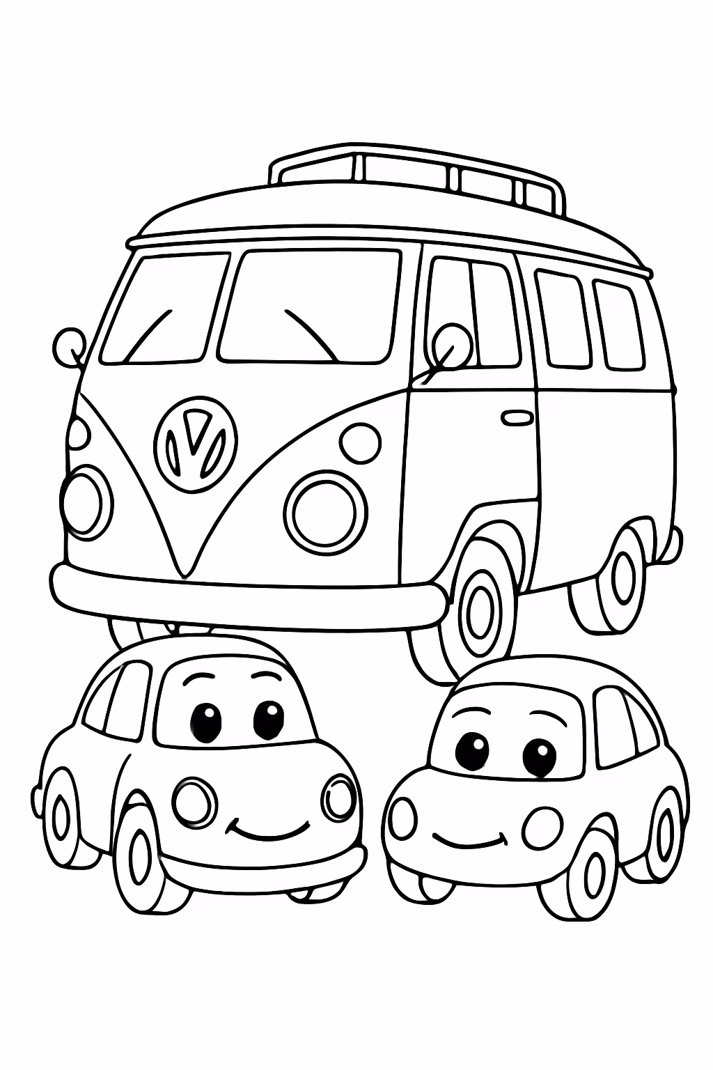 Combi e carros para colorir — desenho para imprimir