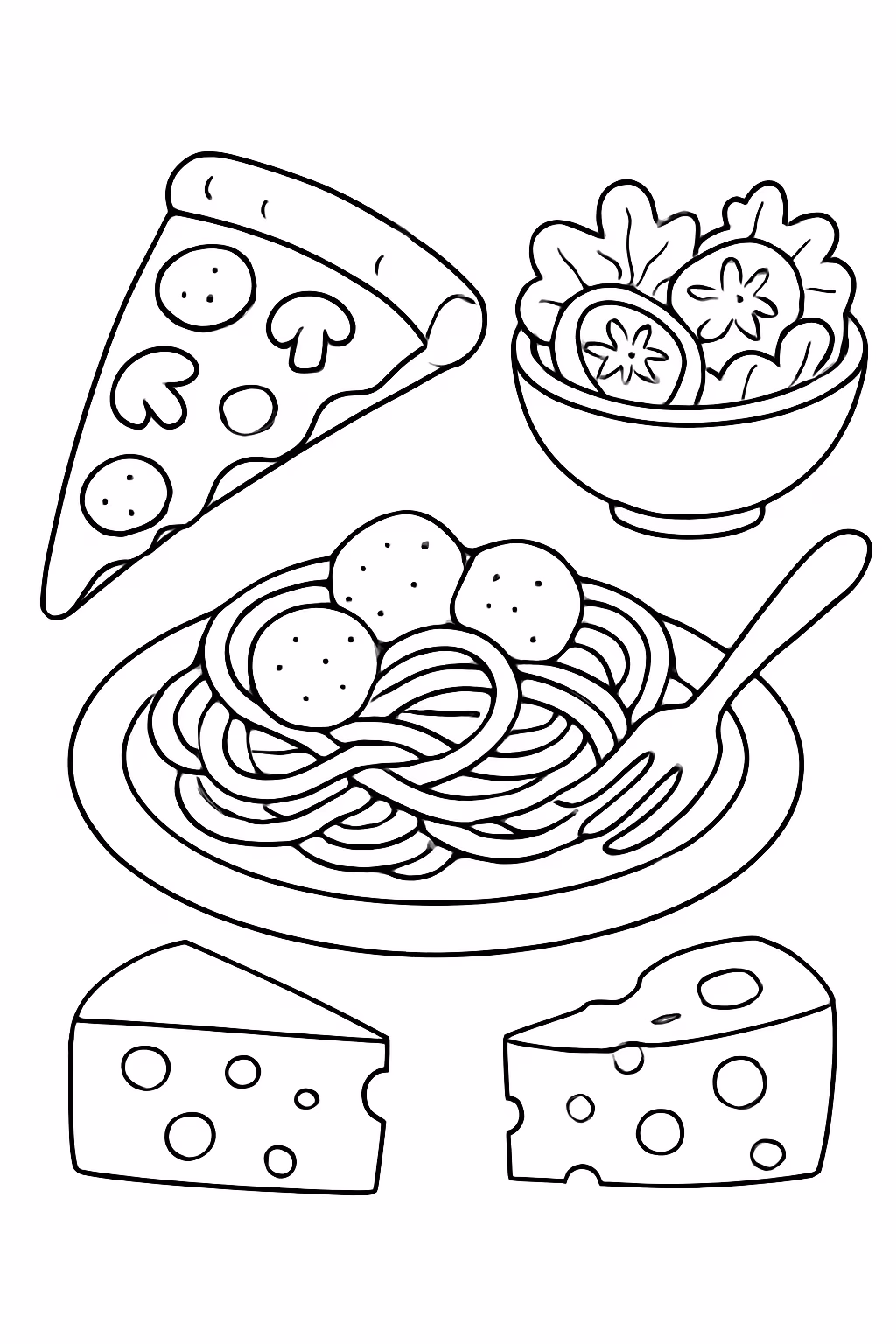 Comidas italianas para colorir — desenho para imprimir
