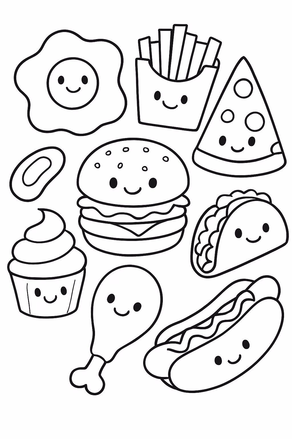 Comidas kaway varios para colorir — desenho para imprimir