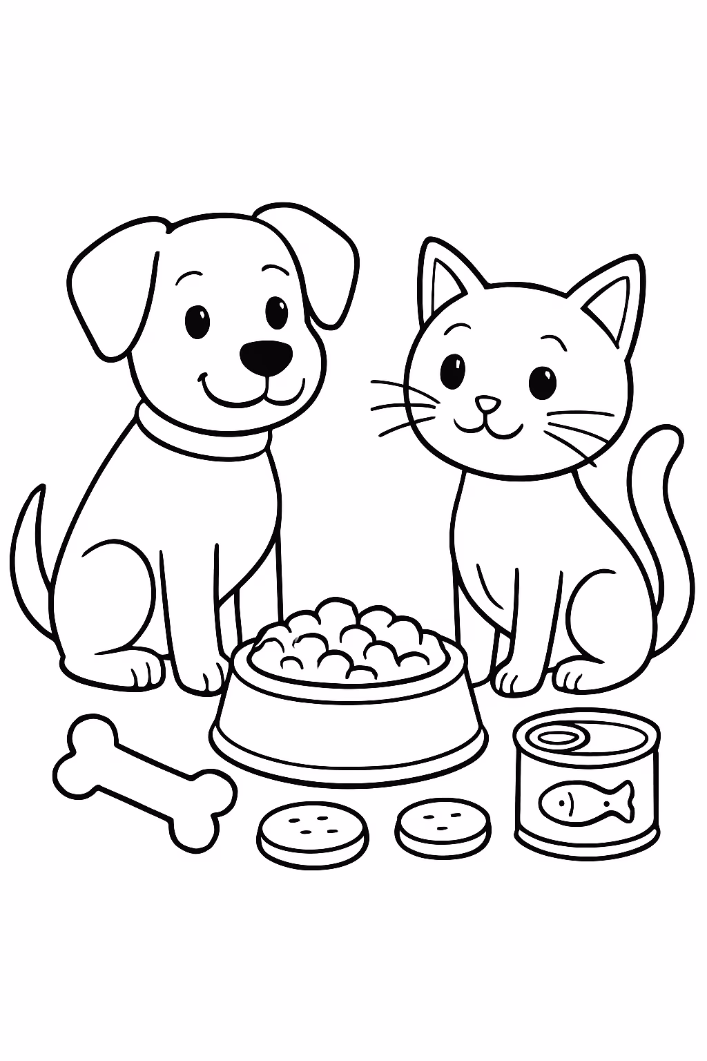 Comidinhas cachorro e gato para colorir — desenho para imprimir