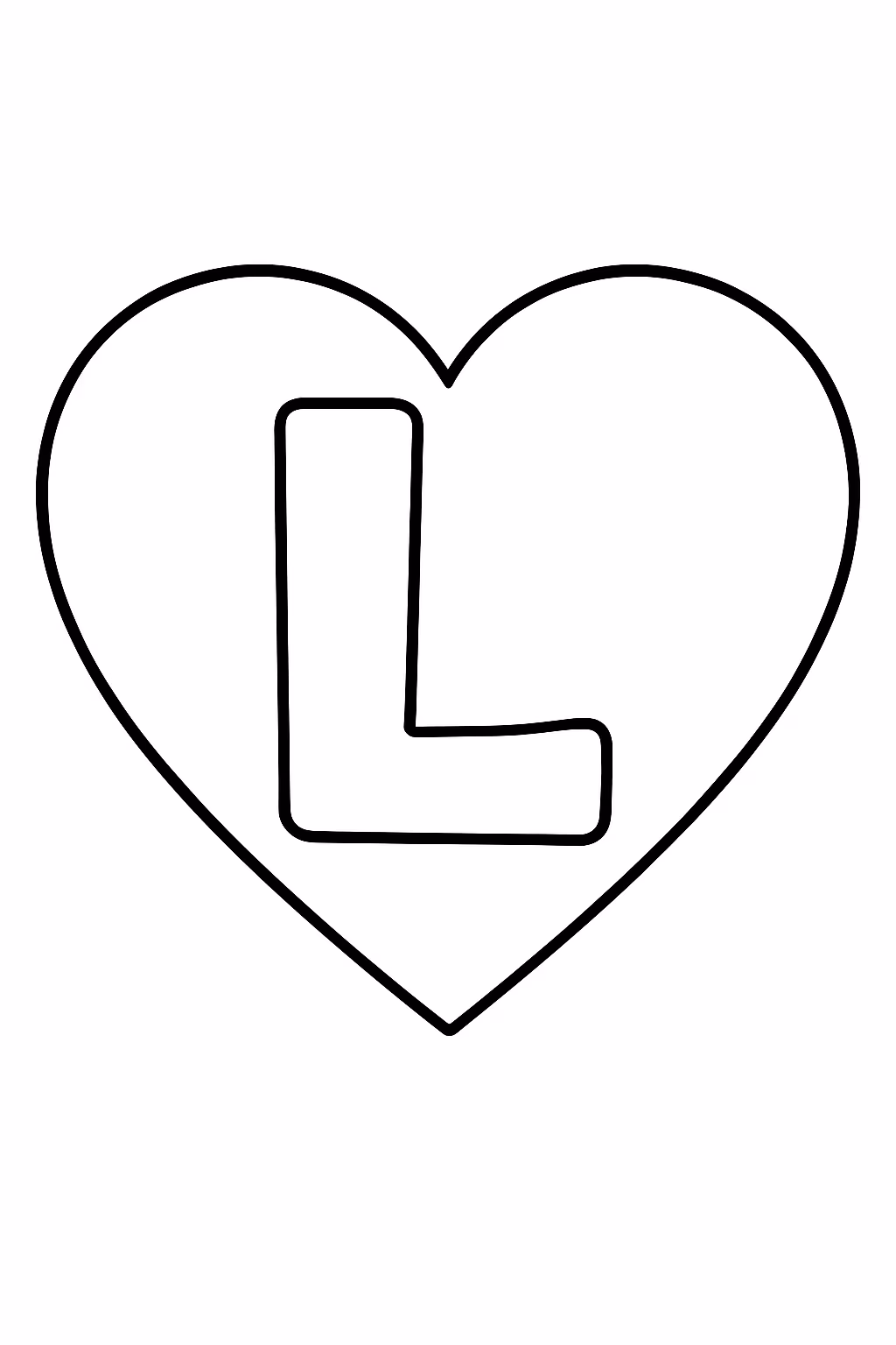 Coracao com letra l para colorir — desenho para imprimir