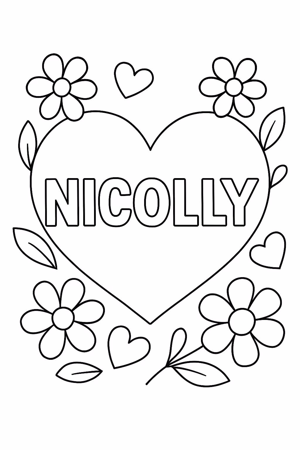Coracao nome nicolly para colorir — desenho para imprimir