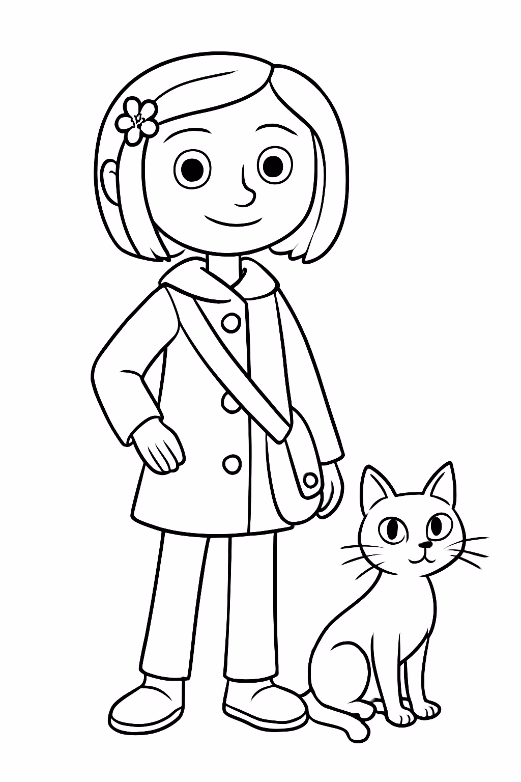 Coraline e o gato para colorir — desenho para imprimir